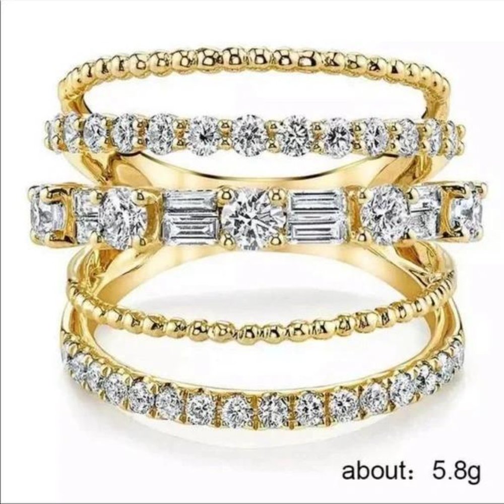 925 STERLING SILVER OVER 18K YELLOW GOLD DIAMOND RING - Picture 4 of 4